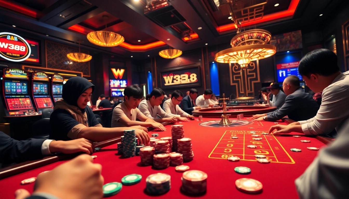 Engage with the vibrant world of gambling at nhà cái W388, featuring intense poker action and lively casino atmosphere.